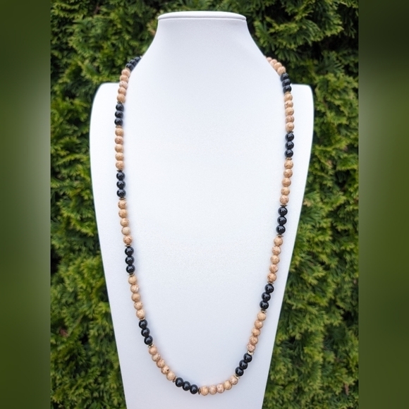 Handmade Black & Natural Jasper Beaded Hippie Healing Boho Chic Necklace - Picture 1 of 7